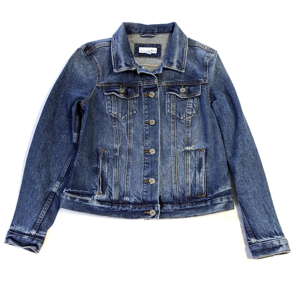 LOFT Womens Denim Jacket Medium Wash Blue Jean Trucker Coat Petite Small PS